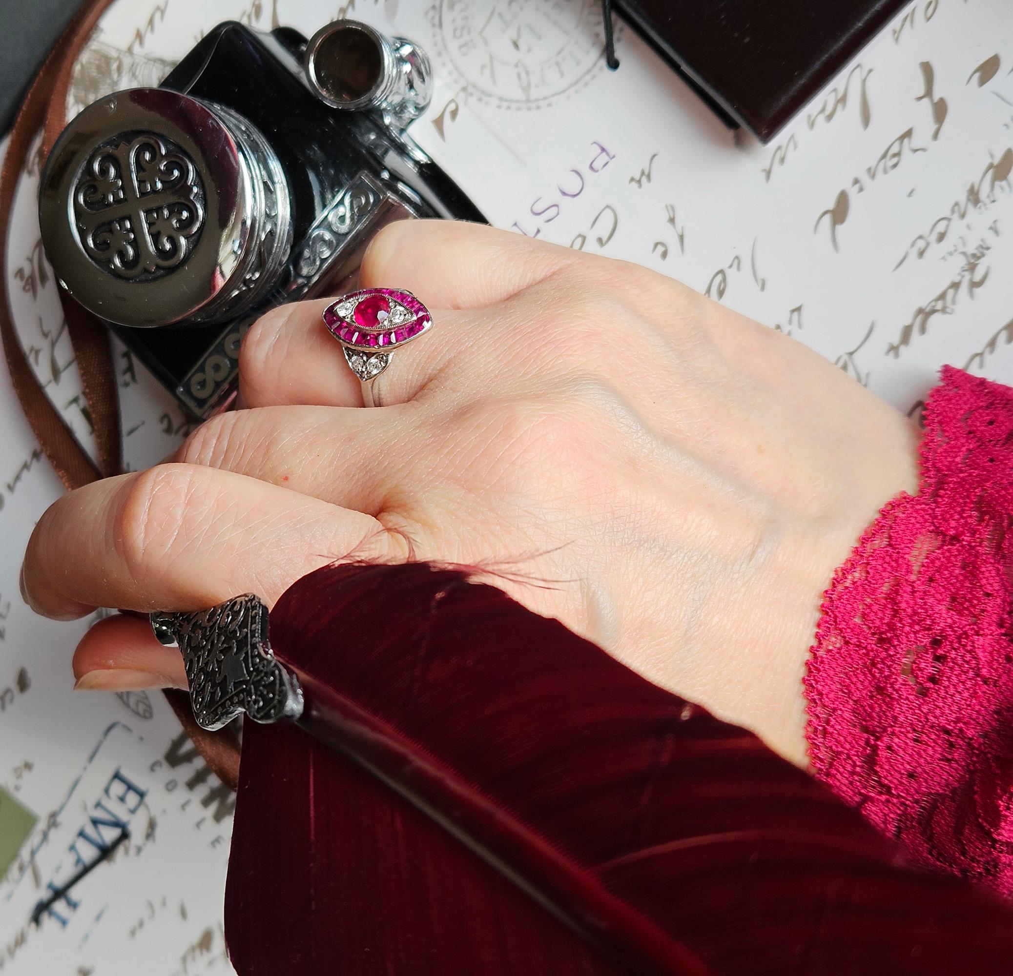 Anello d'epoca in platino con diamanti e rubini di Burma, Art of Vintage, GIA, 1930 in vendita 7