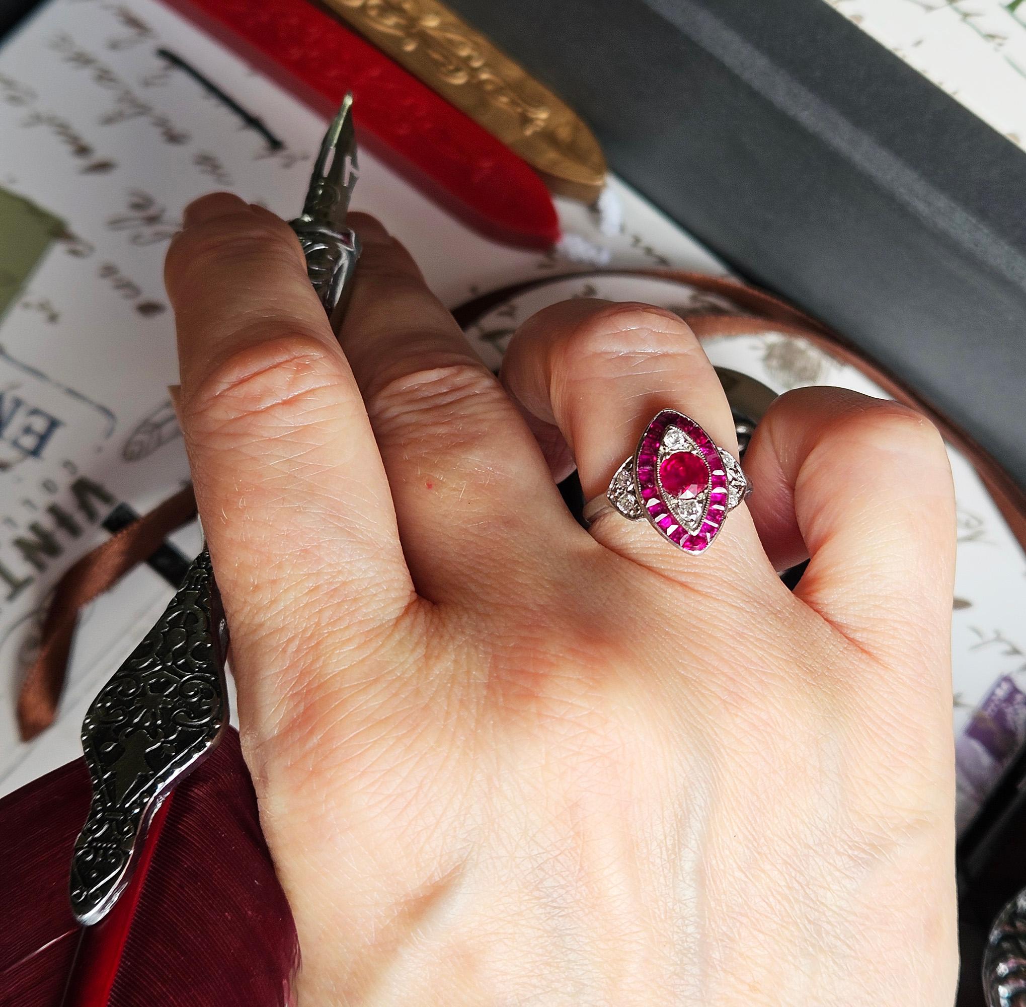 Anello d'epoca in platino con diamanti e rubini di Burma, Art of Vintage, GIA, 1930 in vendita 8