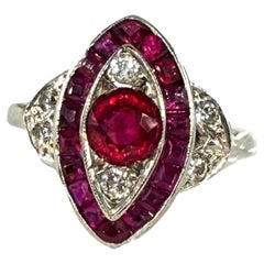 Art Deco GIA Burma Pigeon Blood Ruby and Diamond Platinum Vintage Ring, 1930s