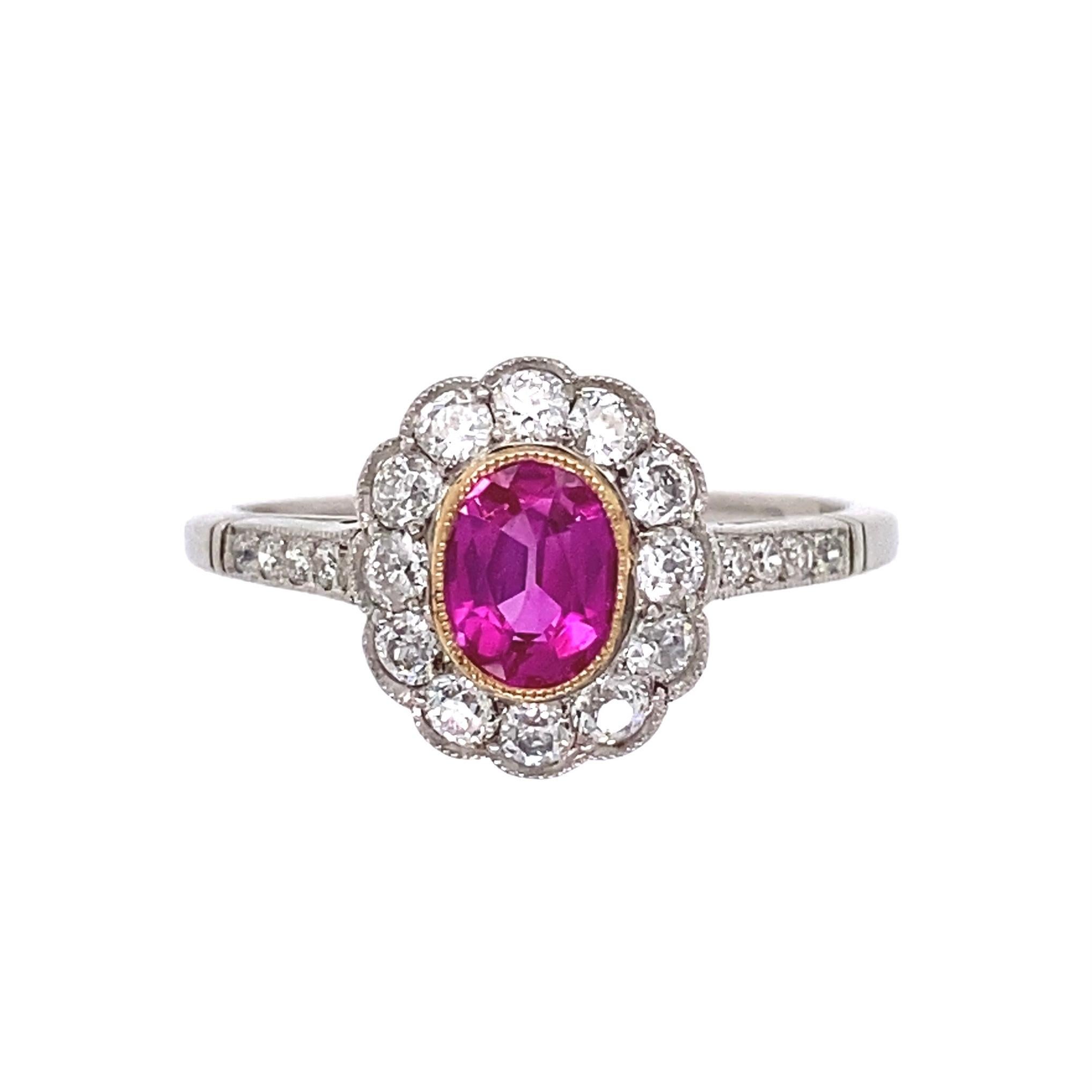 Art Deco GIA Burma Ruby and Diamond Platinum Ring Estate Fine Jewelry For Sale 4