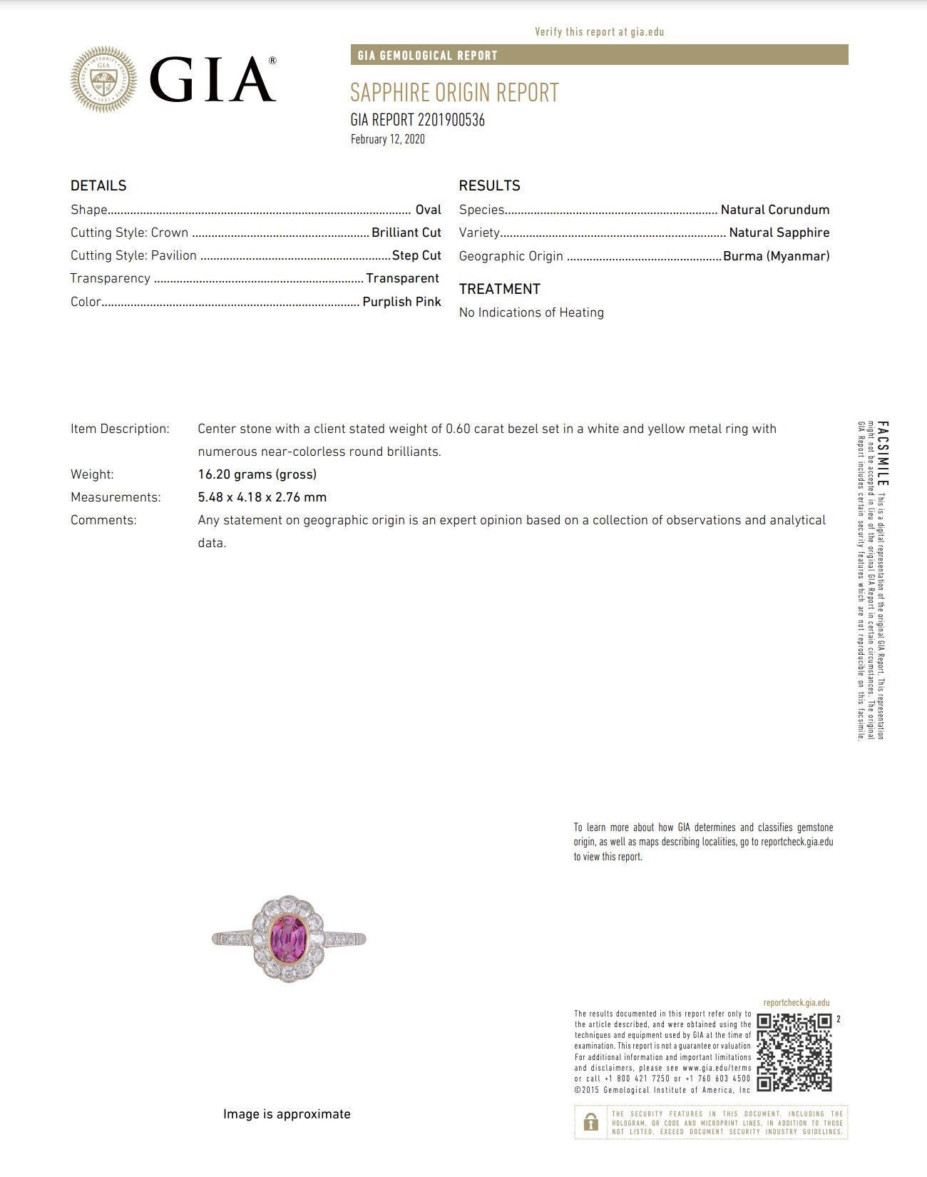 Art Deco GIA Burma Ruby and Diamond Platinum Ring Estate Fine Jewelry For Sale 5