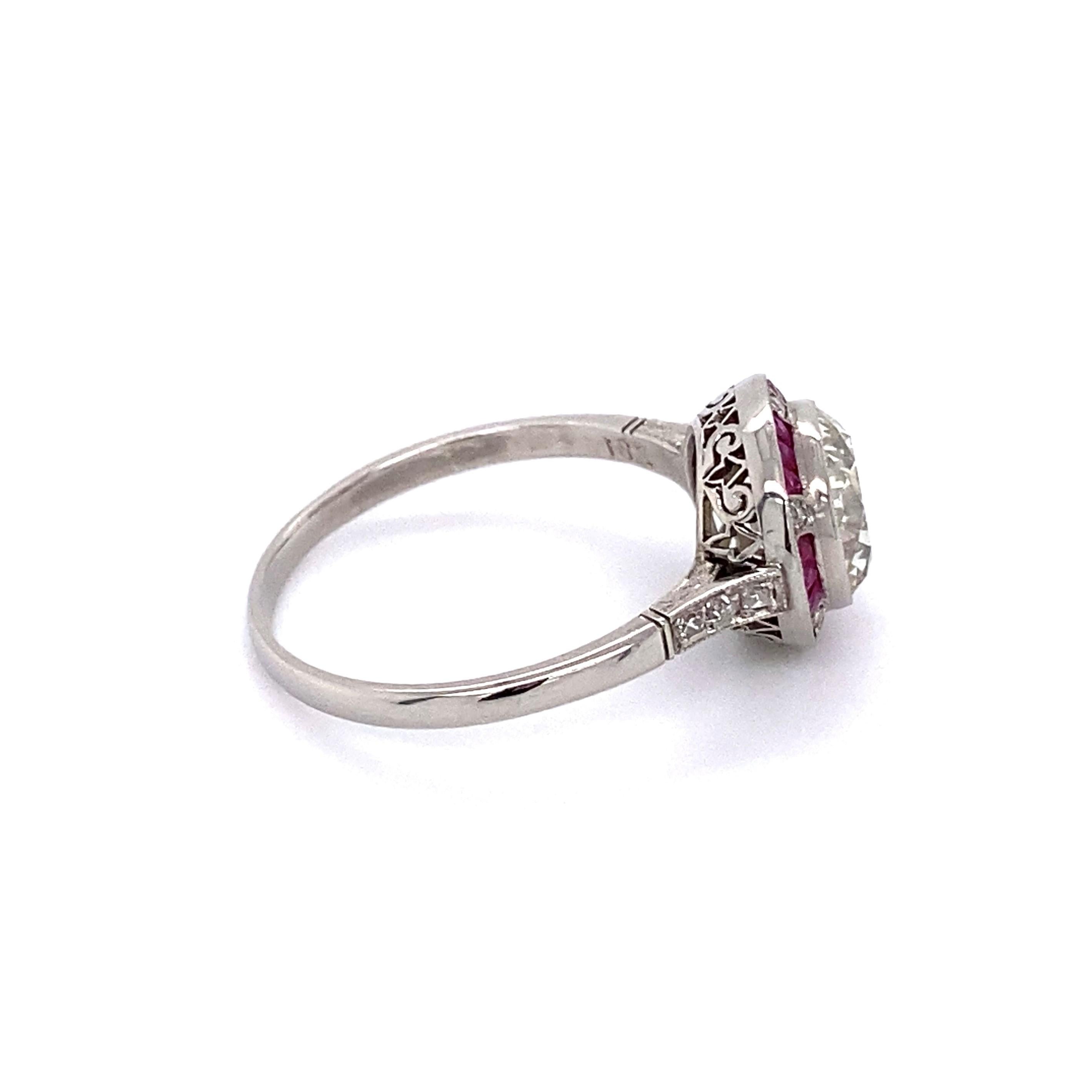 Women's Art Deco GIA Burma Ruby and Diamond Platinum Ring Estate Fine Jewelry For Sale