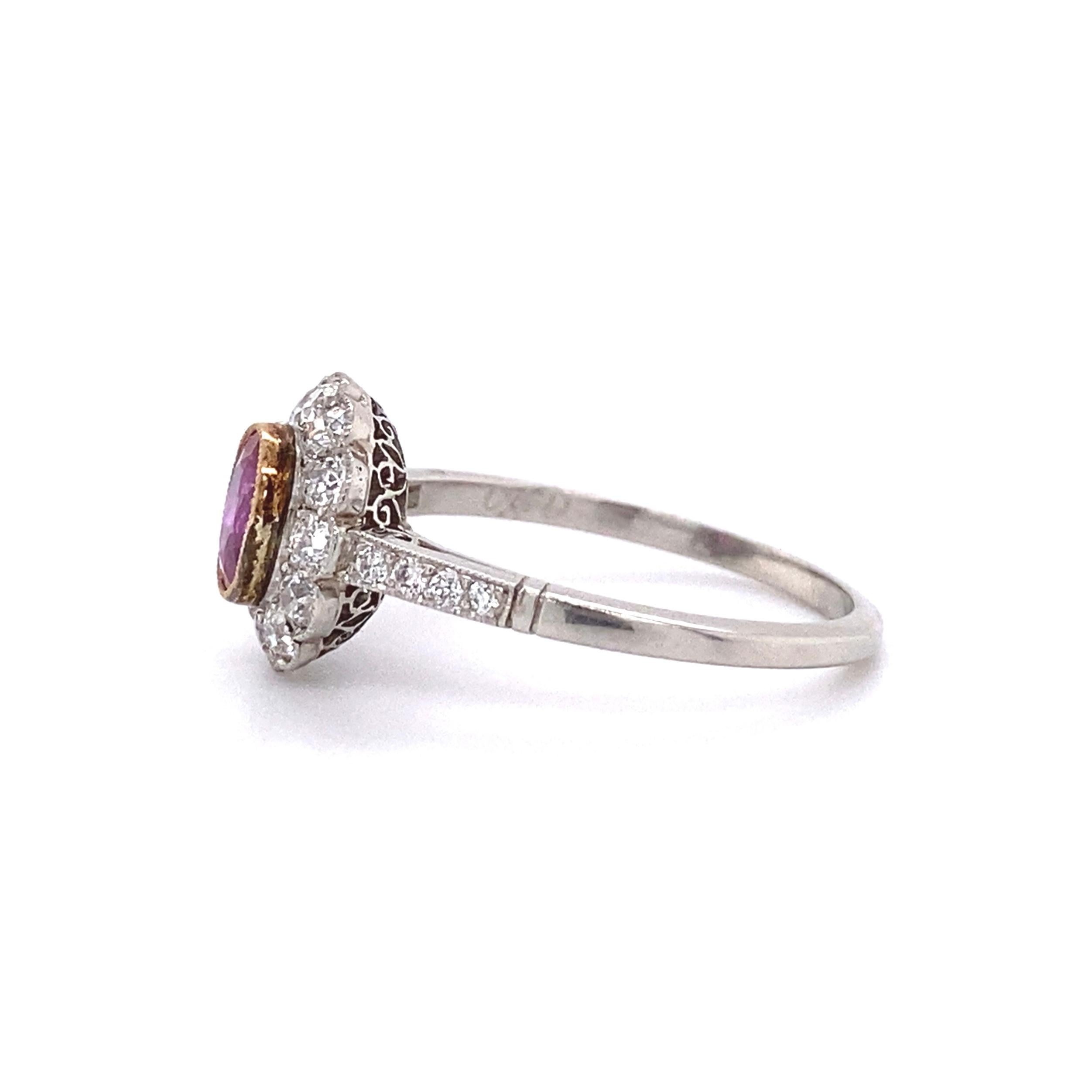 Art Deco GIA Burma Ruby and Diamond Platinum Ring Estate Fine Jewelry For Sale 2