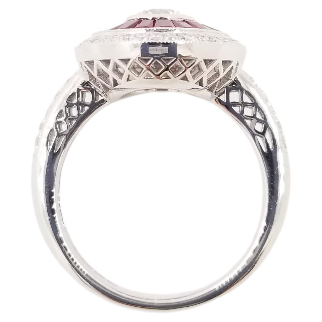 Art Deco GIA Certified 0.50 Carat Diamond Ruby Platinum Engagement Ring In New Condition In Hong Kong, HK