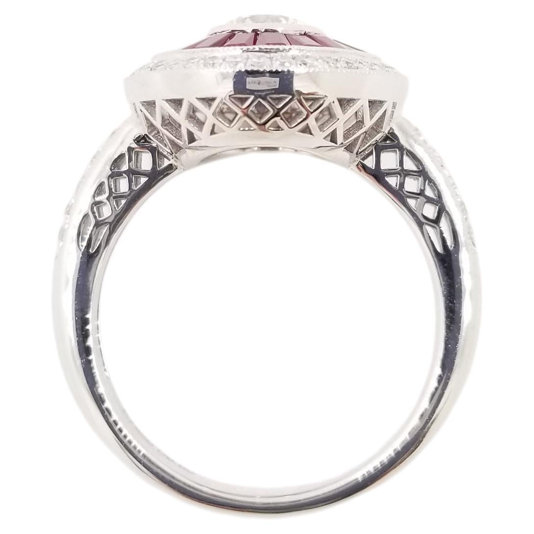 Art Deco GIA Certified 0.50 Carat Diamond Ruby Platinum Engagement Ring In New Condition For Sale In Hong Kong, HK