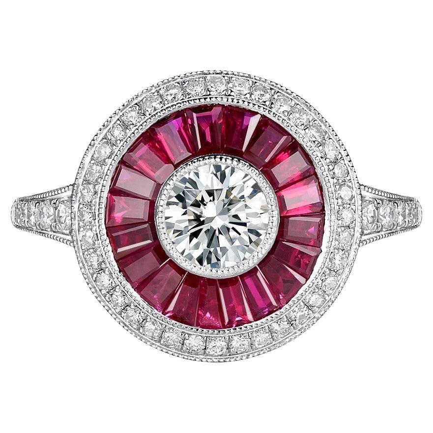 Platinum Engagement Ring with GIA Certified 0.50ct Diamond & Rubies