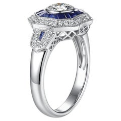 Art Deco GIA Certified 0.50 Carat Diamond Sapphire Platinum Engagement Ring