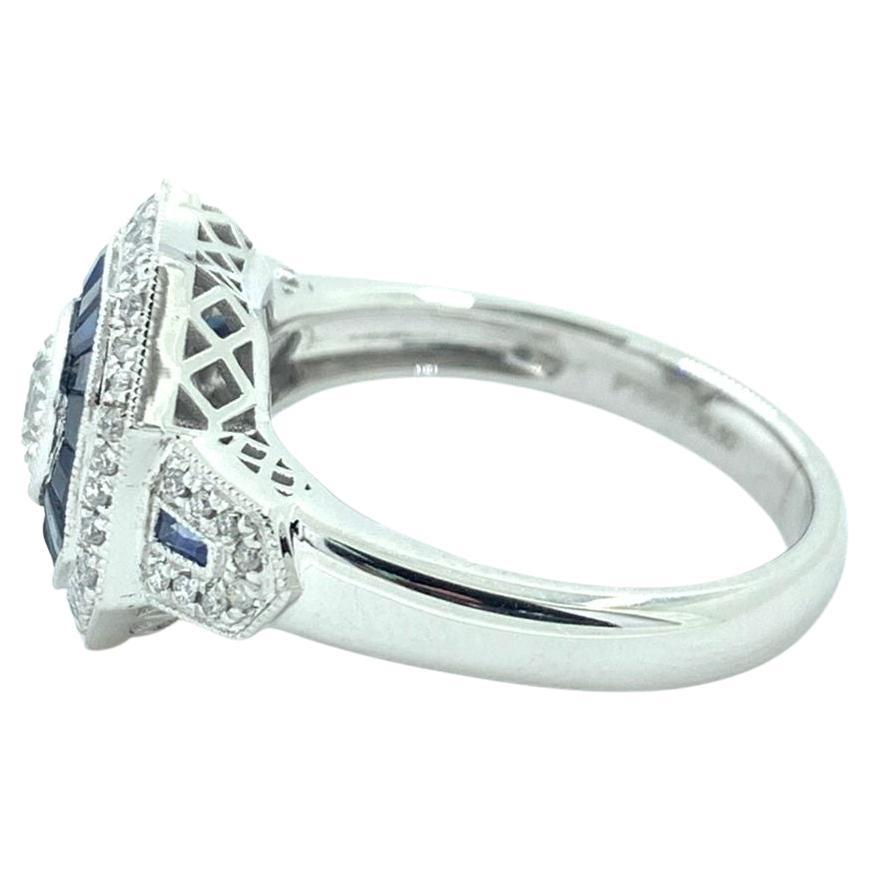Art Deco GIA Certified 0.50 Carat Diamond Sapphire Platinum Engagement Ring In New Condition For Sale In Hong Kong, HK