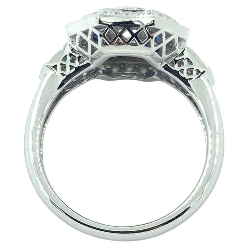 Bague de fiançailles Art déco en platine avec diamants et saphir de 0,50 carat certifiés GIA Pour femmes en vente