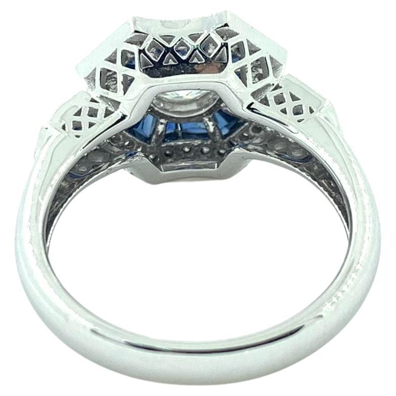 Art Deco GIA Certified 0.50 Carat Diamond Sapphire Platinum Engagement Ring For Sale 1