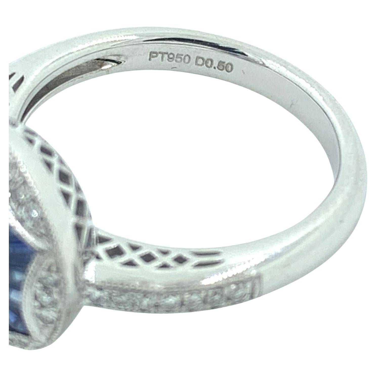 Verlobungsring aus Platin mit GIA-zertifiziertem 0,50 Karat Diamant und Saphir im Art déco-Stil im Angebot 1