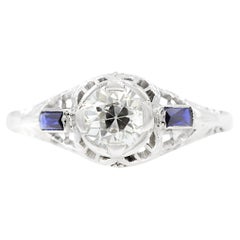 Antique Art Deco GIA Certified 0.50 Ct. Diamond and Sapphire Engagement Ring H VS1