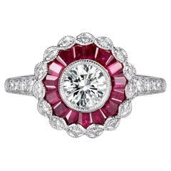Art Deco GIA Certified 0.53 Carat Diamond Ruby Platinum Engagement Ring