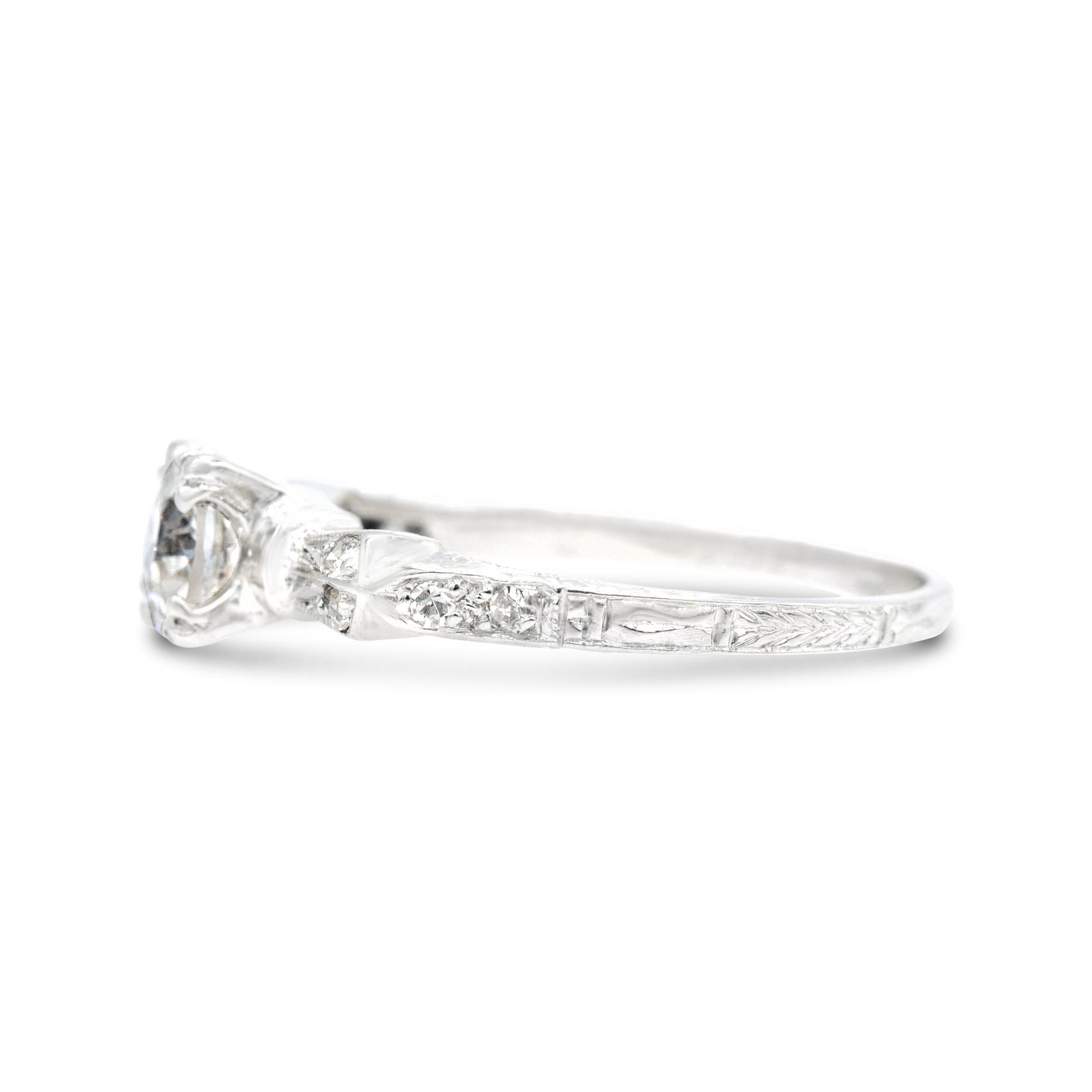 Old European Cut Art Deco GIA Certified 0.55 Ct. Engraved Diamond Engagement Ring I VS1, Platinum For Sale