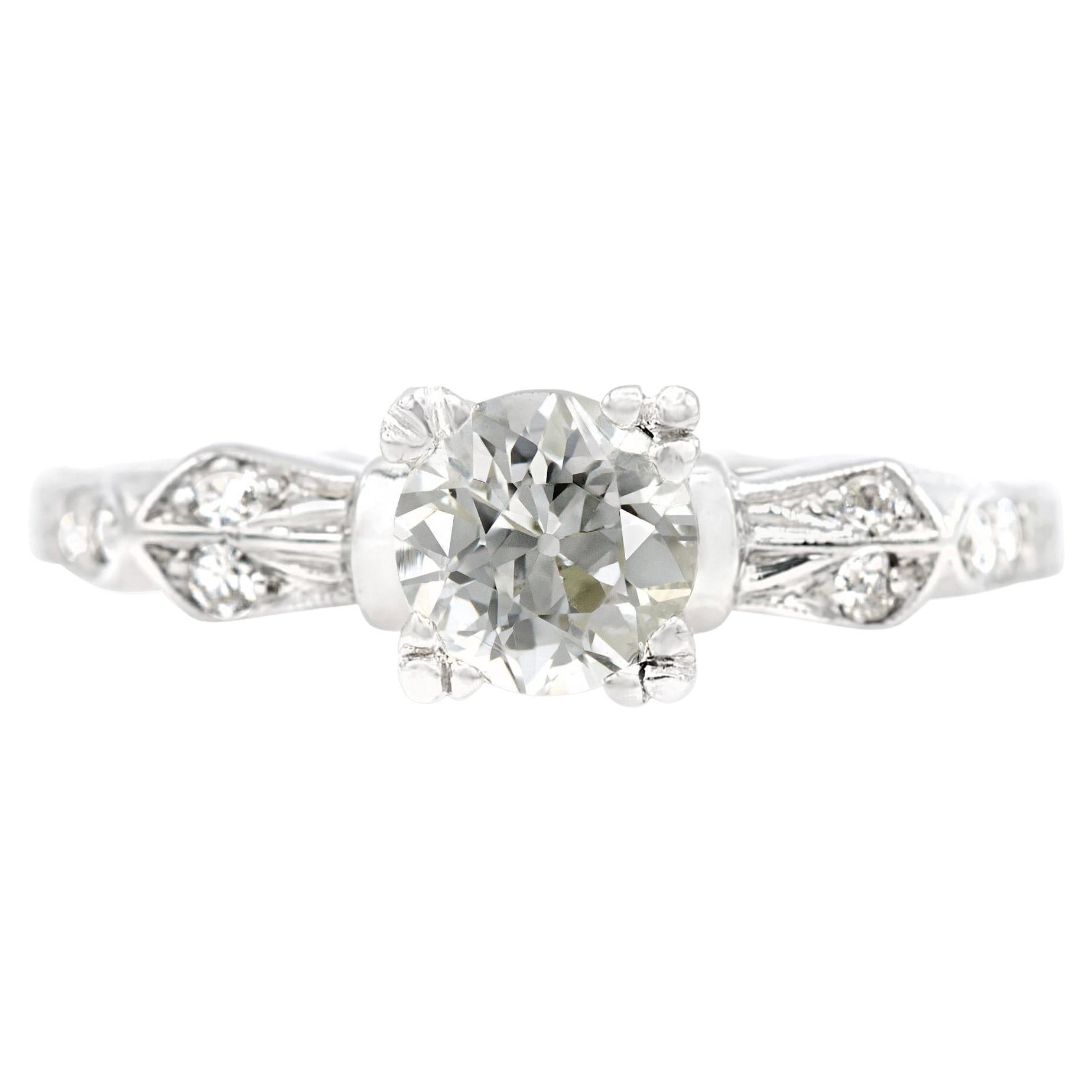 Art Deco GIA Certified 0.55 Ct. Engraved Diamond Engagement Ring I VS1, Platinum
