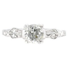 Antique Art Deco GIA Certified 0.55 Ct. Engraved Diamond Engagement Ring I VS1, Platinum