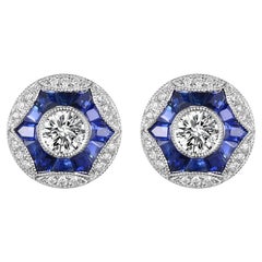 Art Deco GIA Certified 0.60 Carat Diamond Sapphire Platinum Stud Earrings Art Deco GIA Certified 0.60 Carat Diamond Sapphire Platinum Stud Earrings