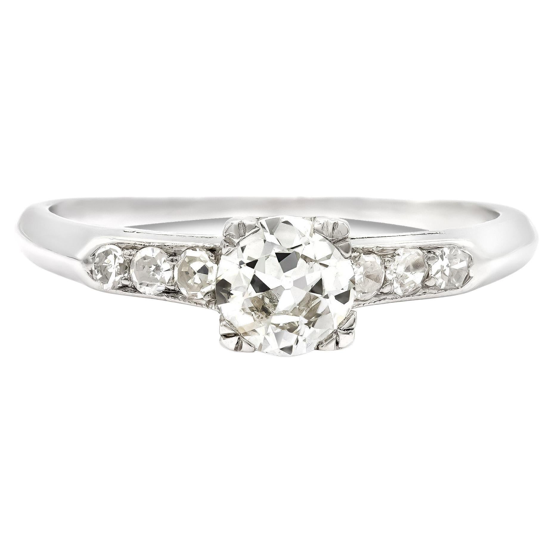 Art Deco GIA Certified 0.61 Ct. Old European Engagement Ring H SI2 in Platinum