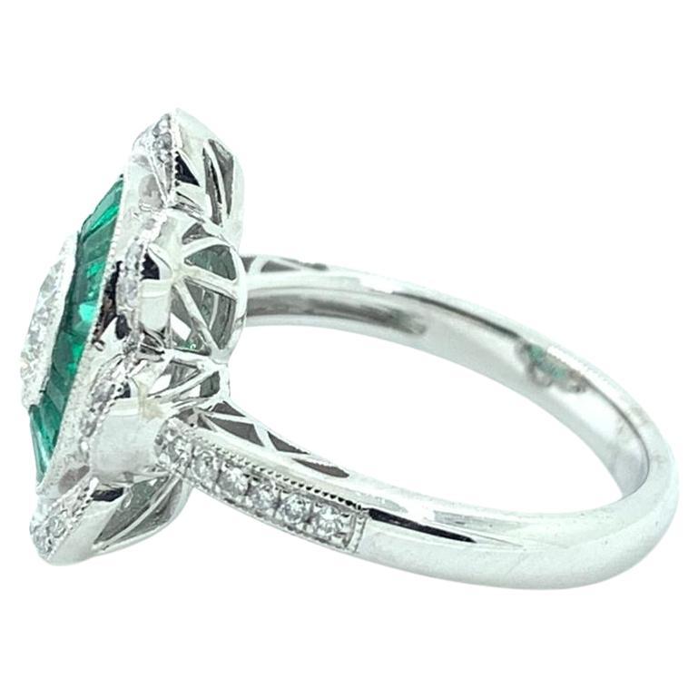 Round Cut Art Deco GIA Certified 0.70 Carat Diamond Emerald Platinum Engagement Ring For Sale