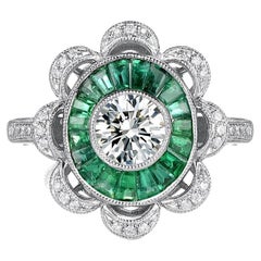Art Deco GIA Certified 0.70 Carat Diamond Emerald Platinum Engagement Ring
