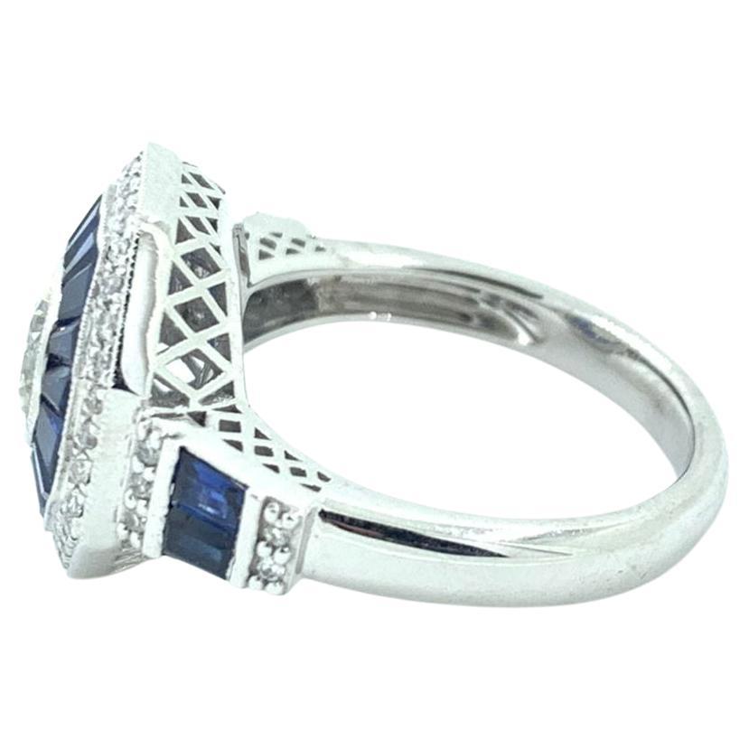 Art Deco GIA Certified 0.70 Carat Diamond Sapphire Platinum Engagement Ring In New Condition In Hong Kong, HK