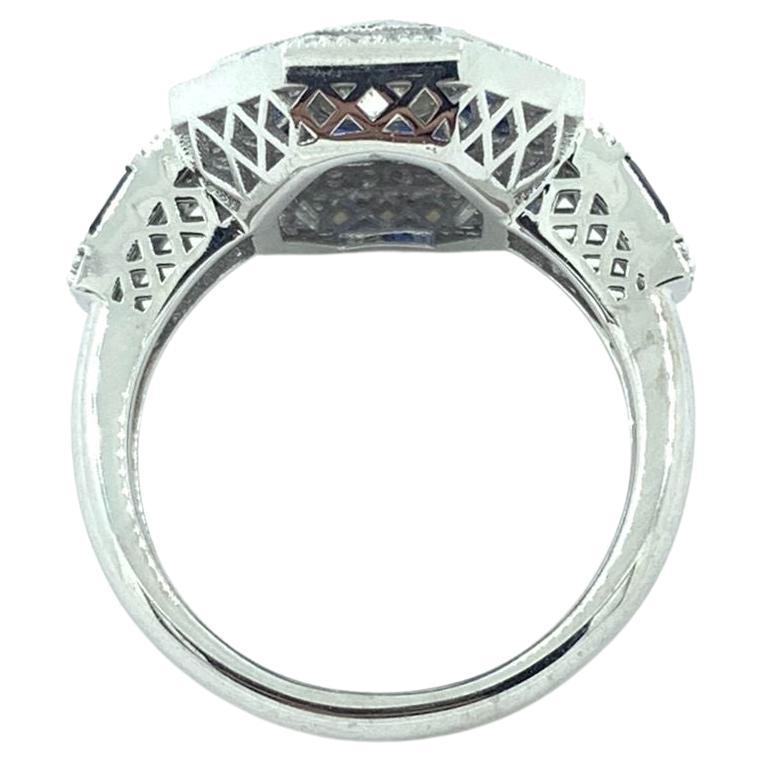 Women's Art Deco GIA Certified 0.70 Carat Diamond Sapphire Platinum Engagement Ring