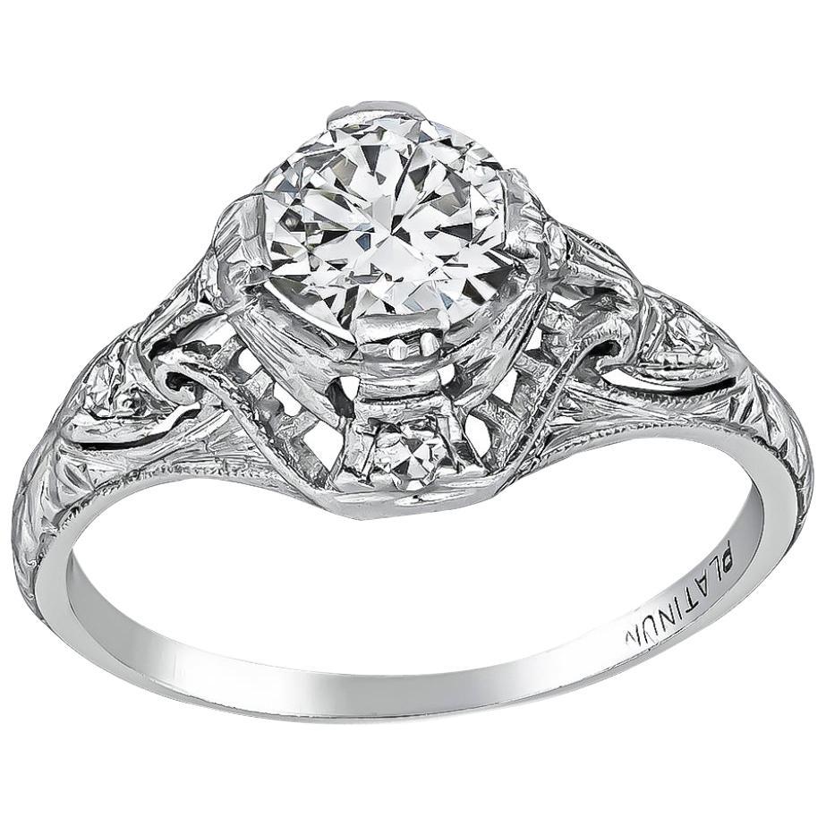 Art Deco Verlobungsring, GIA-zertifizierter 0,71 Karat Diamant Platin