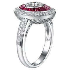 Art Deco GIA Certified 0.74 Carat Diamond Ruby Platinum Engagement Ring