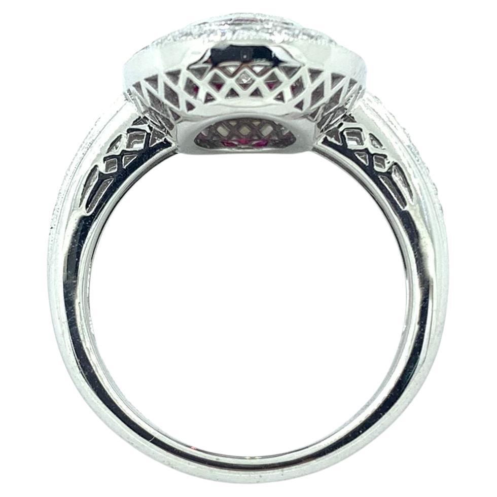 Art Deco GIA Certified 0.74 Carat Diamond Ruby Platinum Engagement Ring 1