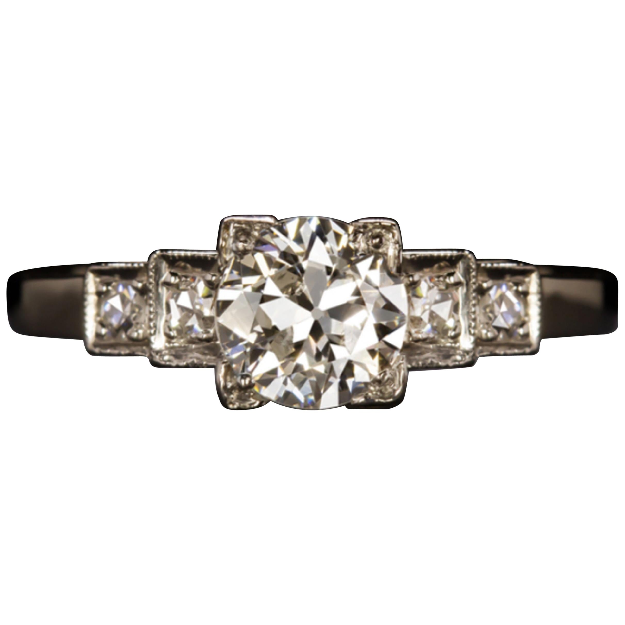 Art Deco GIA Certified 0.75 Carat Engagement Platinum Ring