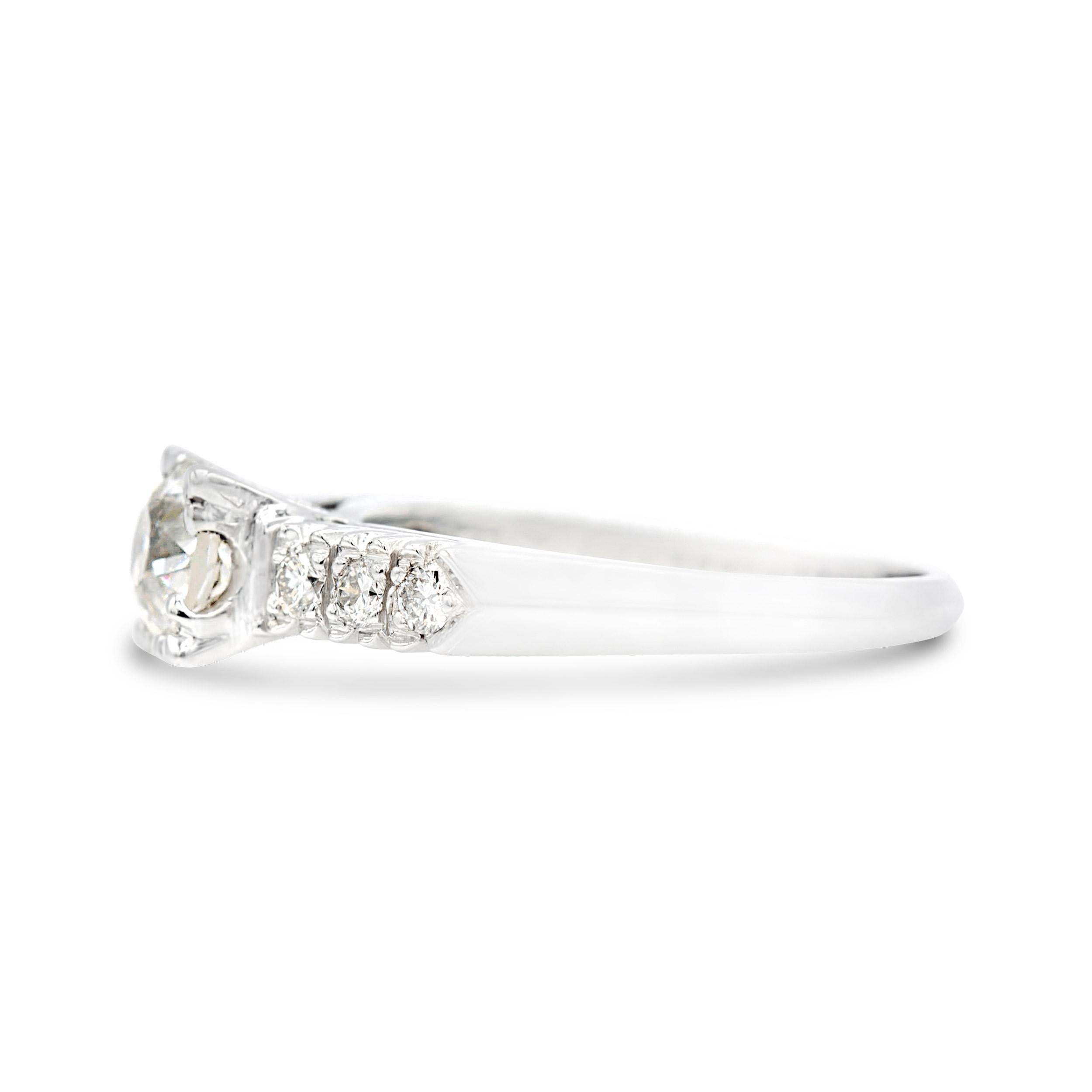 Old European Cut Art Deco GIA Certified 0.83 Ct. Arrowed Shoulder Diamond Engagement Ring J VS2 For Sale