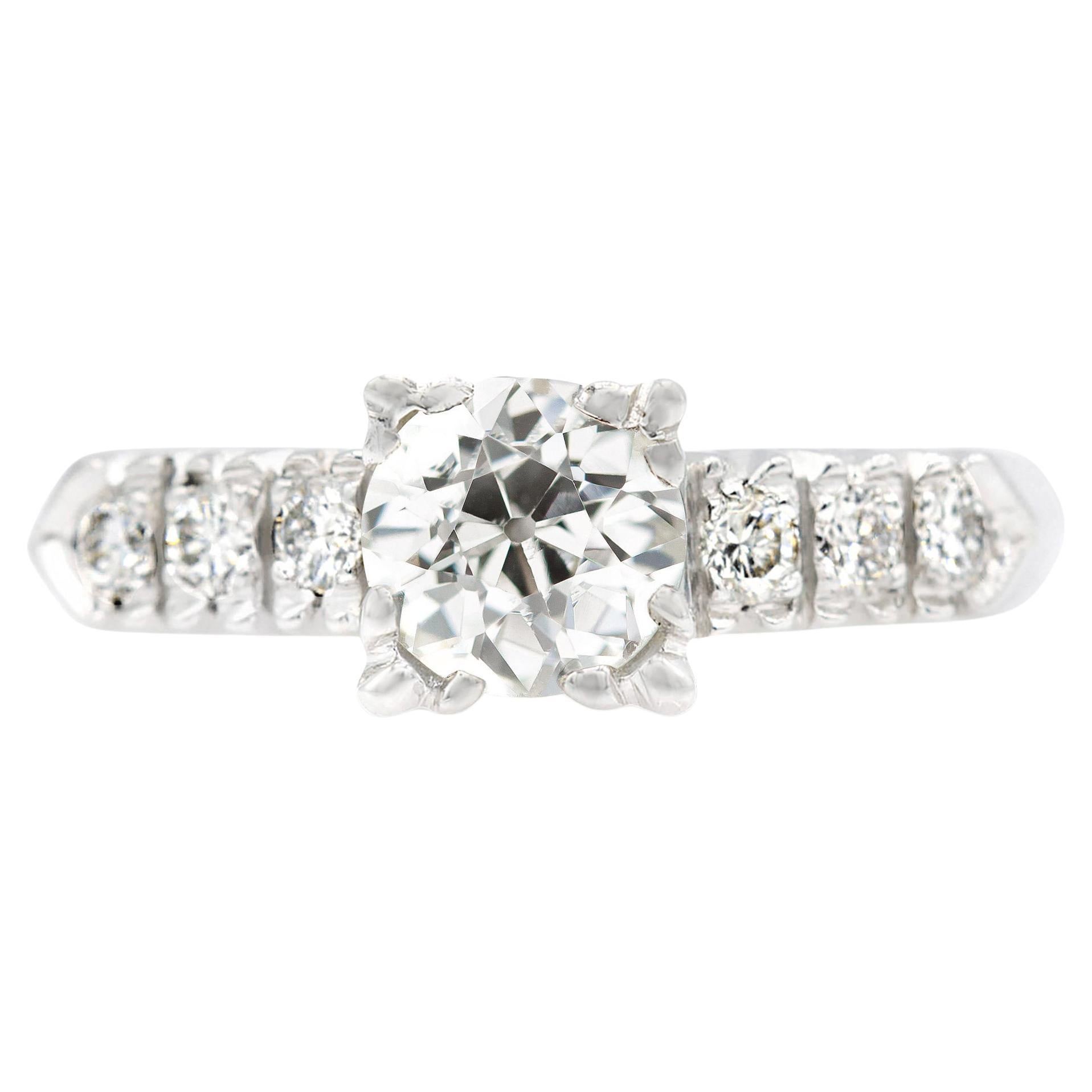 Art Deco GIA Certified 0.83 Ct. Arrowed Shoulder Diamond Engagement Ring J VS2 For Sale