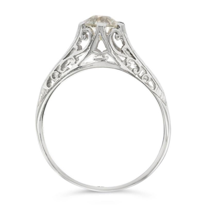 Art Deco GIA Certified 0.86 Ct. Solitaire Engagement Ring O VS1, 14k White Gold In Good Condition For Sale In New York, NY