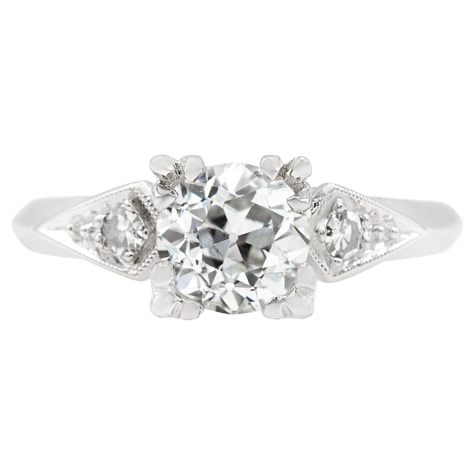 Art Deco GIA Certified 0.88 Ct. Diamond Engagement Ring  E SI2 in Platinum For Sale