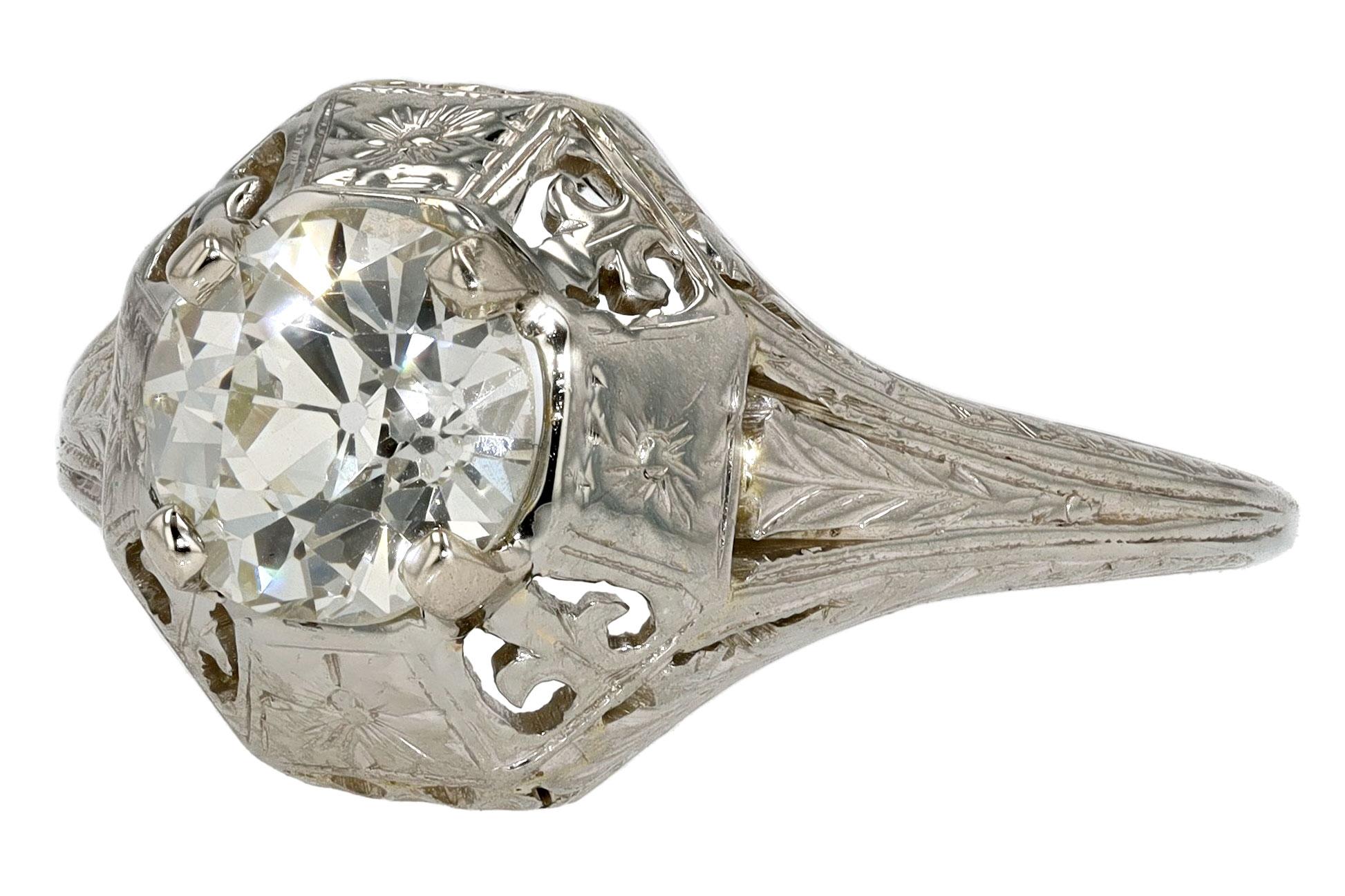 Femenino o masculino Art Decó Anillo de compromiso de diamantes vintage certificado GIA de 0,90 quilates en venta