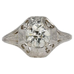 Art Deco GIA Certified 0.90 Carat Used Diamond Engagement Ring