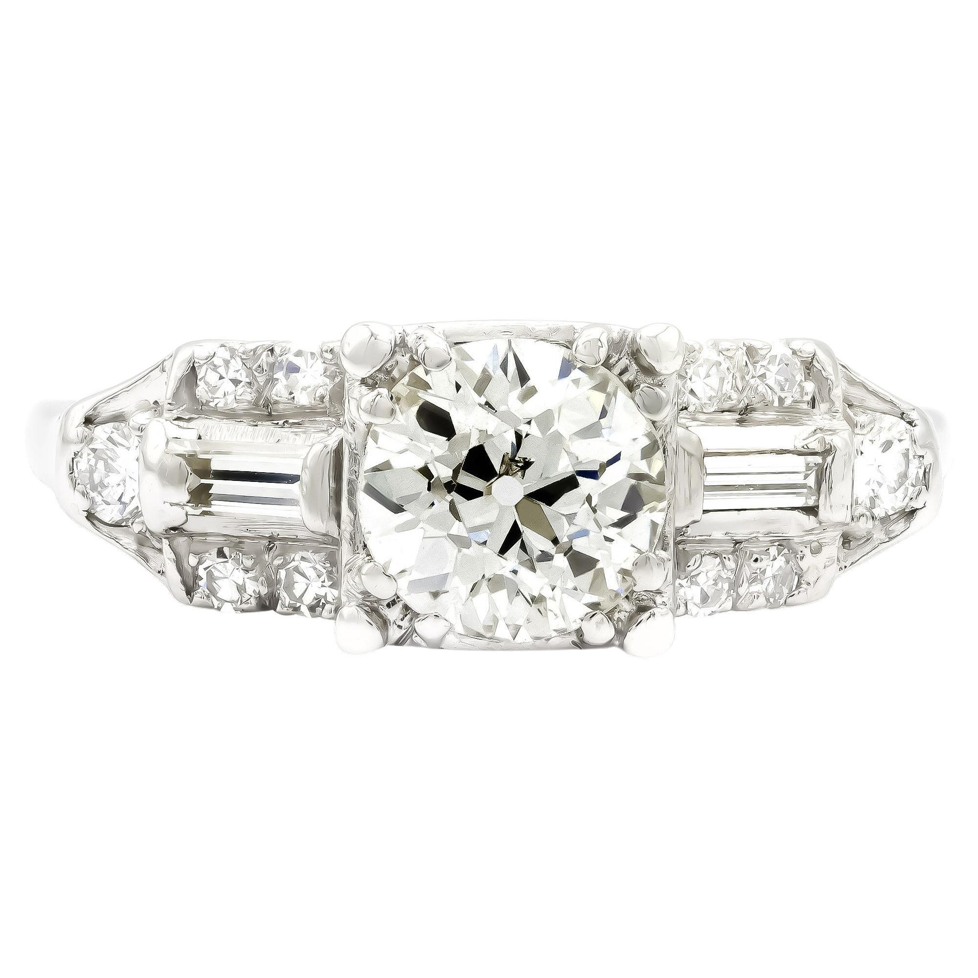 Art Deco GIA Certified 0.92 Ct. Diamond Engagement Ring J I1 in Platinum