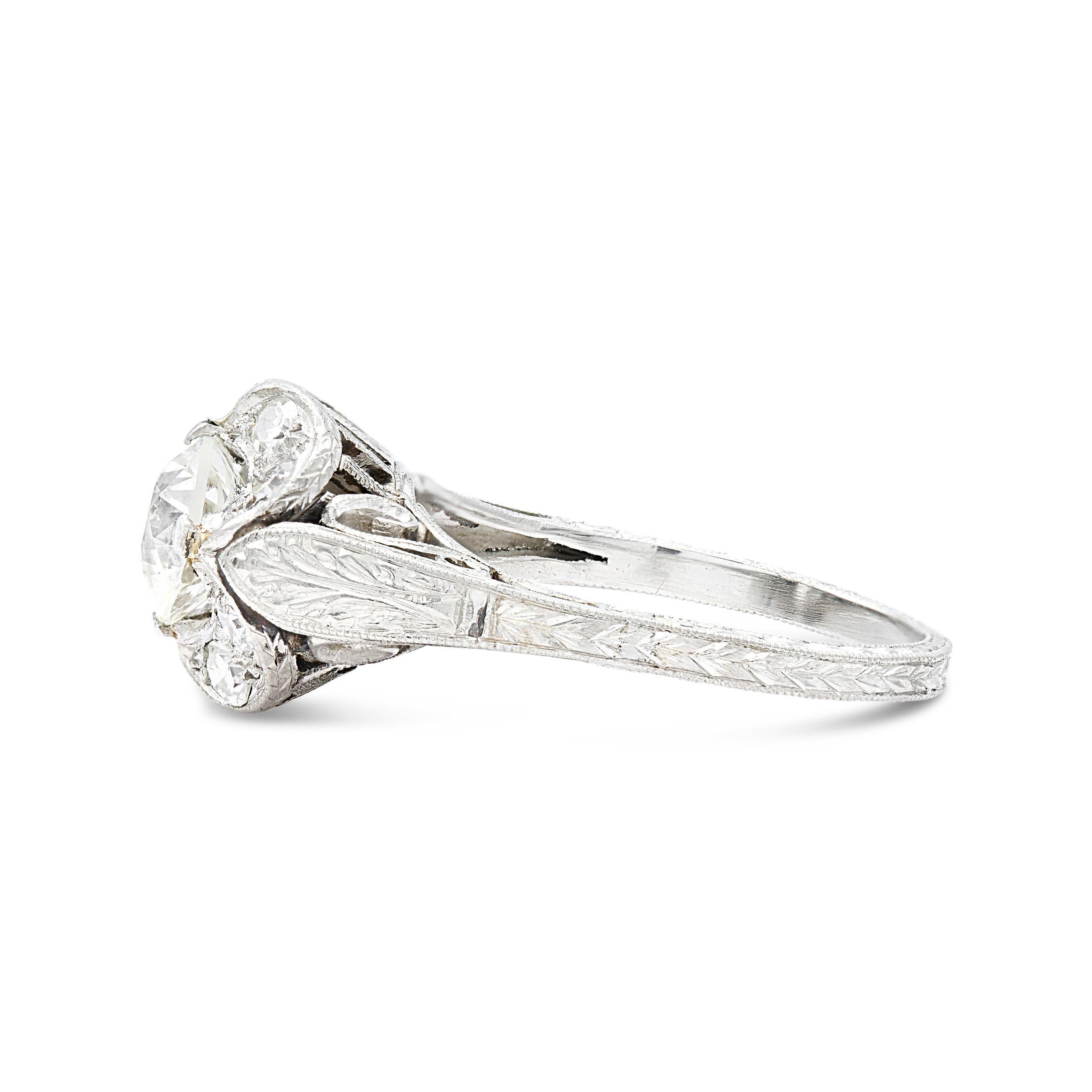Art Deco GIA Certified 0.92 Ct. Old European Filigree Ring J SI2 in Platinum In Good Condition For Sale In New York, NY
