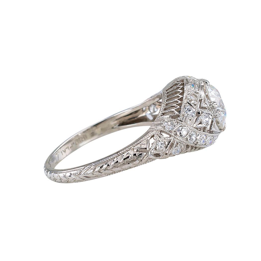 Art Deco GIA Certified 1.01 Carat Old European Diamond Platinum Engagement Ring In Good Condition In Los Angeles, CA