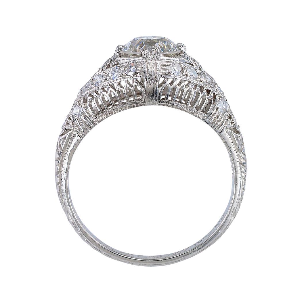Women's Art Deco GIA Certified 1.01 Carat Old European Diamond Platinum Engagement Ring