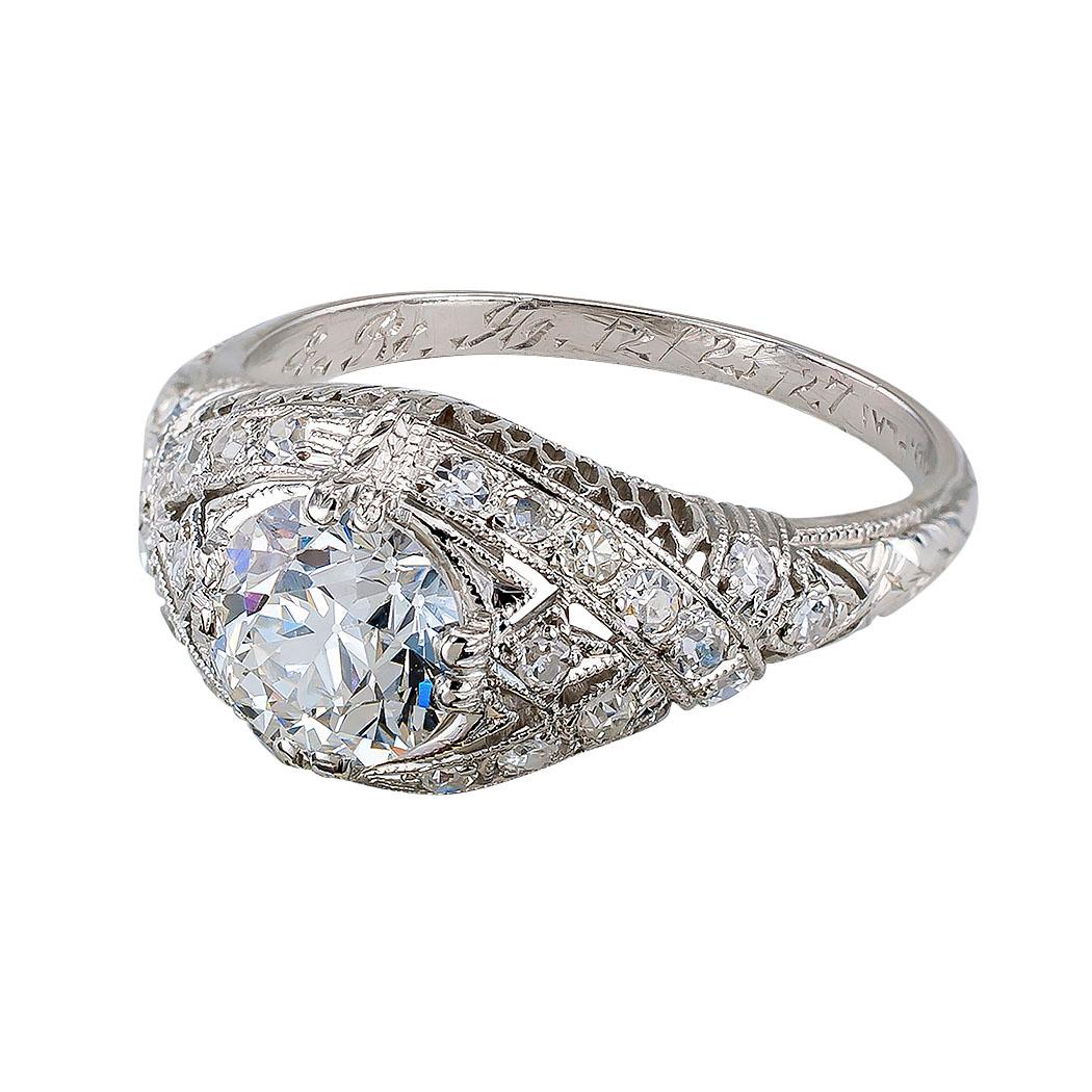 Art Deco GIA Certified 1.01 Carat Old European Diamond Platinum Engagement Ring 1