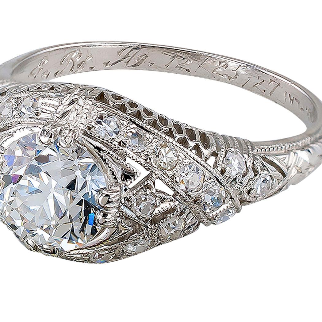 Art Deco GIA Certified 1.01 Carat Old European Diamond Platinum Engagement Ring 2