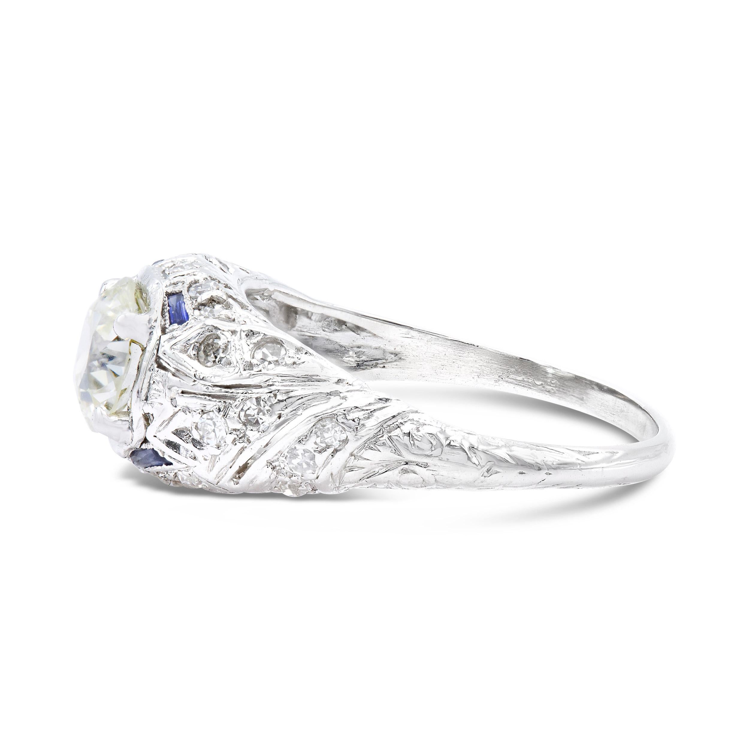Old European Cut Art Deco GIA Certified 1.02 Ct. Diamond Engagement Ring M SI1 in Platinum For Sale