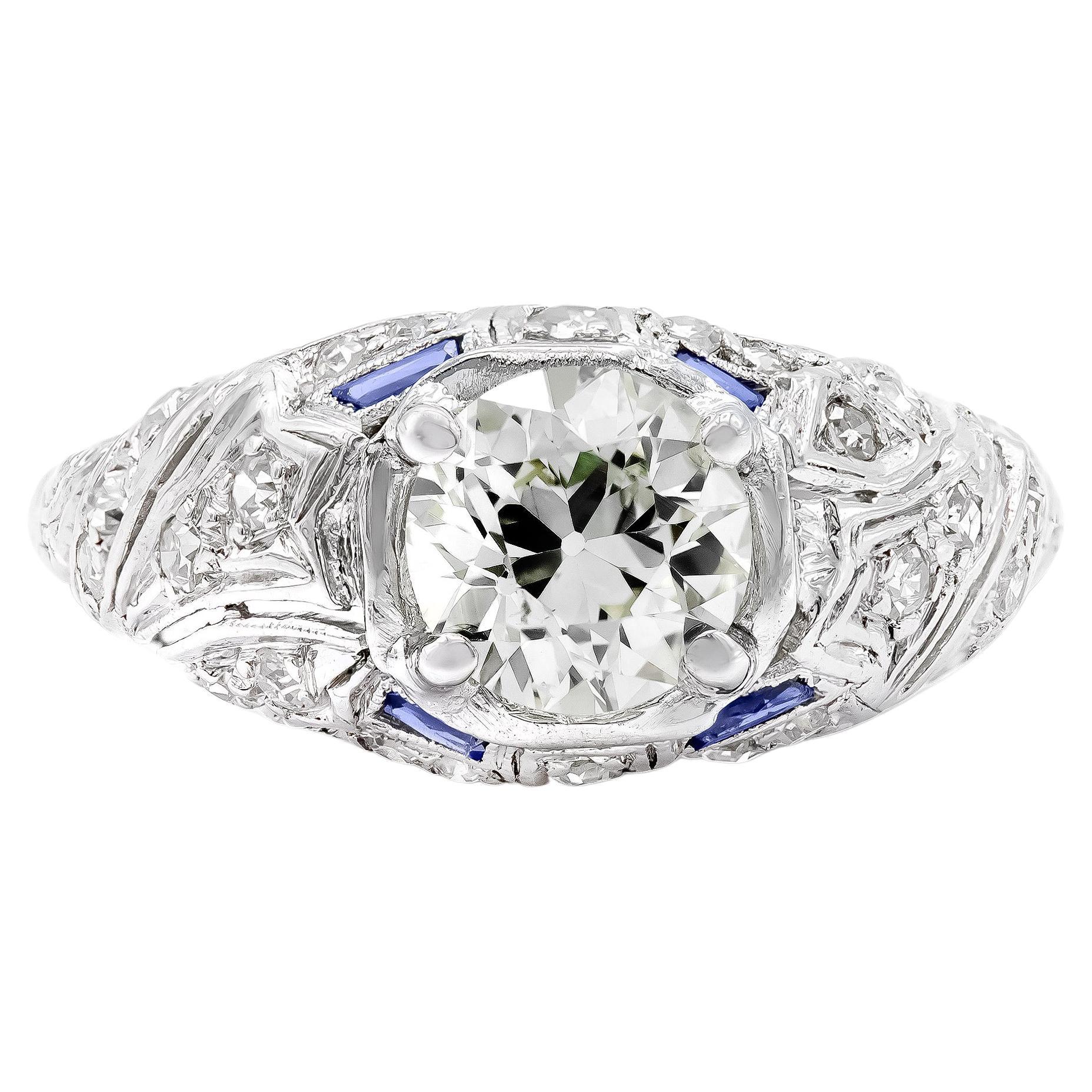 Art Deco GIA Certified 1.02 Ct. Diamond Engagement Ring M SI1 in Platinum For Sale