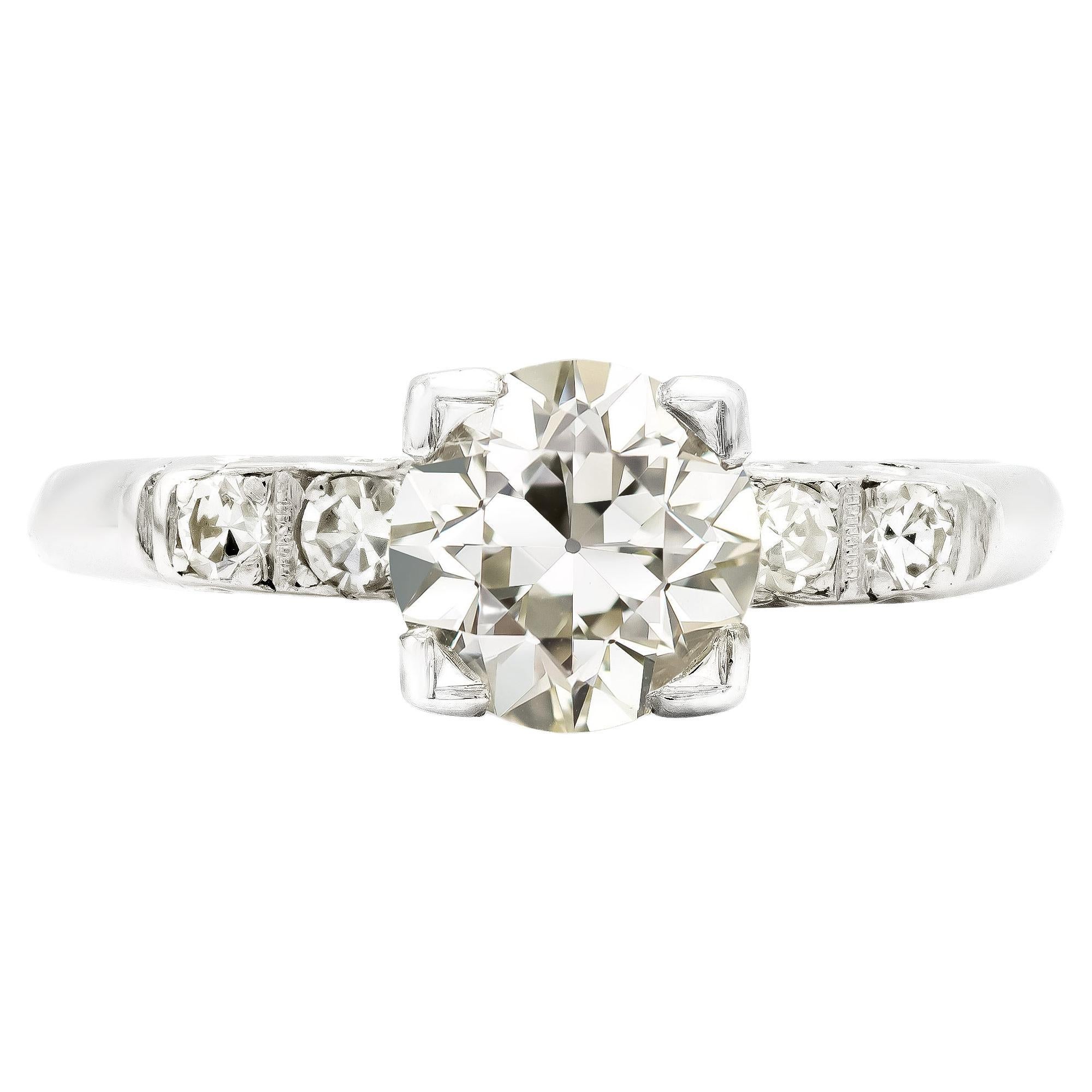 Art Deco GIA Certified 1.07 Ct. Old European cut Engagement Ring, Platinum
