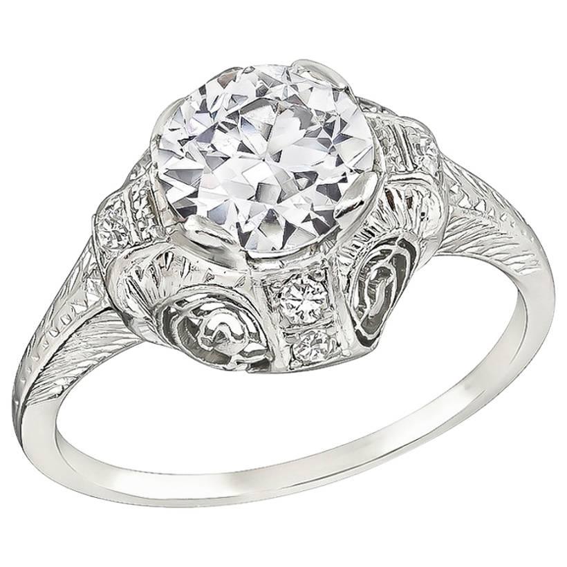 Art Deco GIA Certified 1.18 Carat Diamond Engagement Ring For Sale