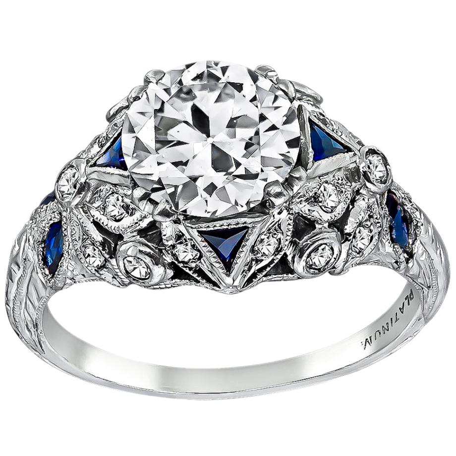 Bague de fiançailles Art déco avec diamants ronds de 1,25 carat Personnalisable en vente sur