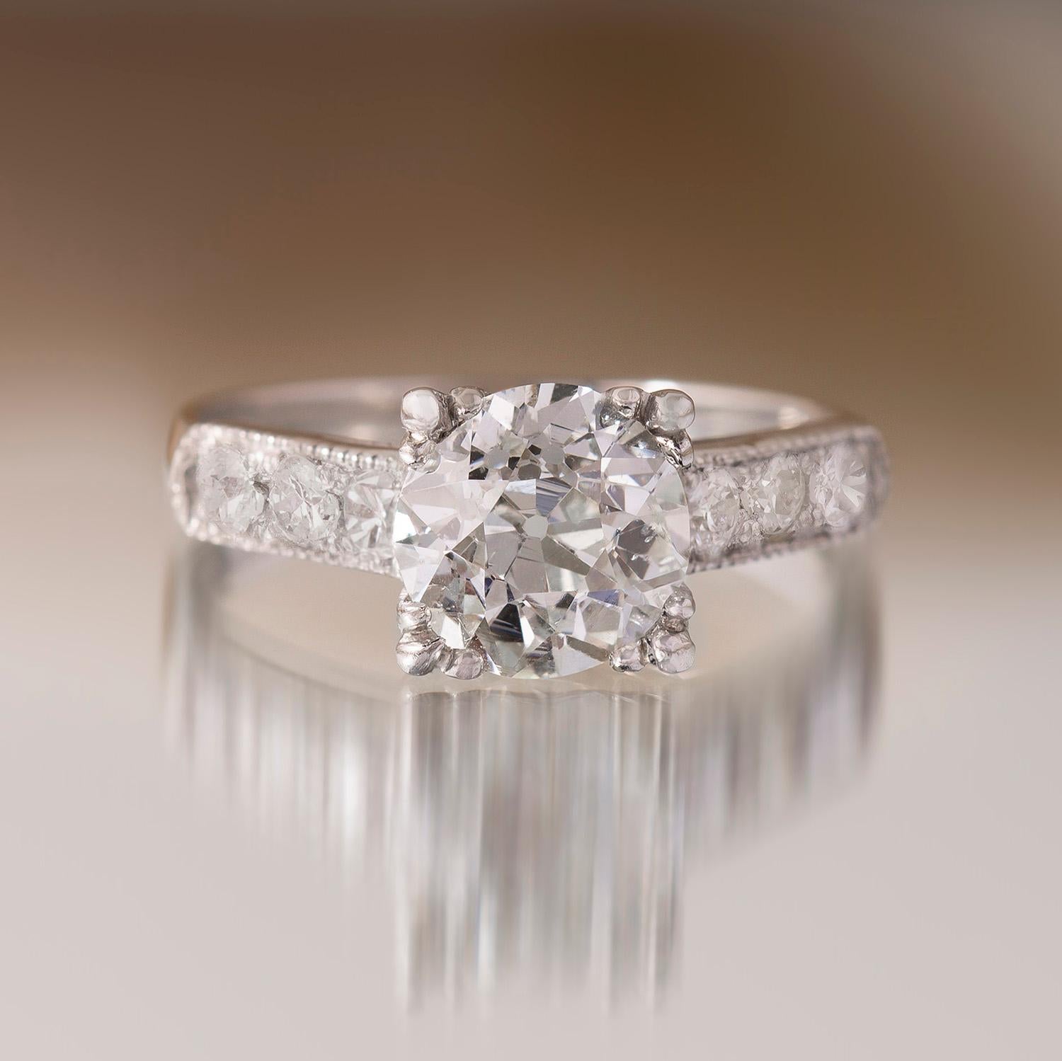 Women's Art Deco GIA Certified 1.30 Ct. Diamond Engagement Ring K VS1 in Platinum For Sale