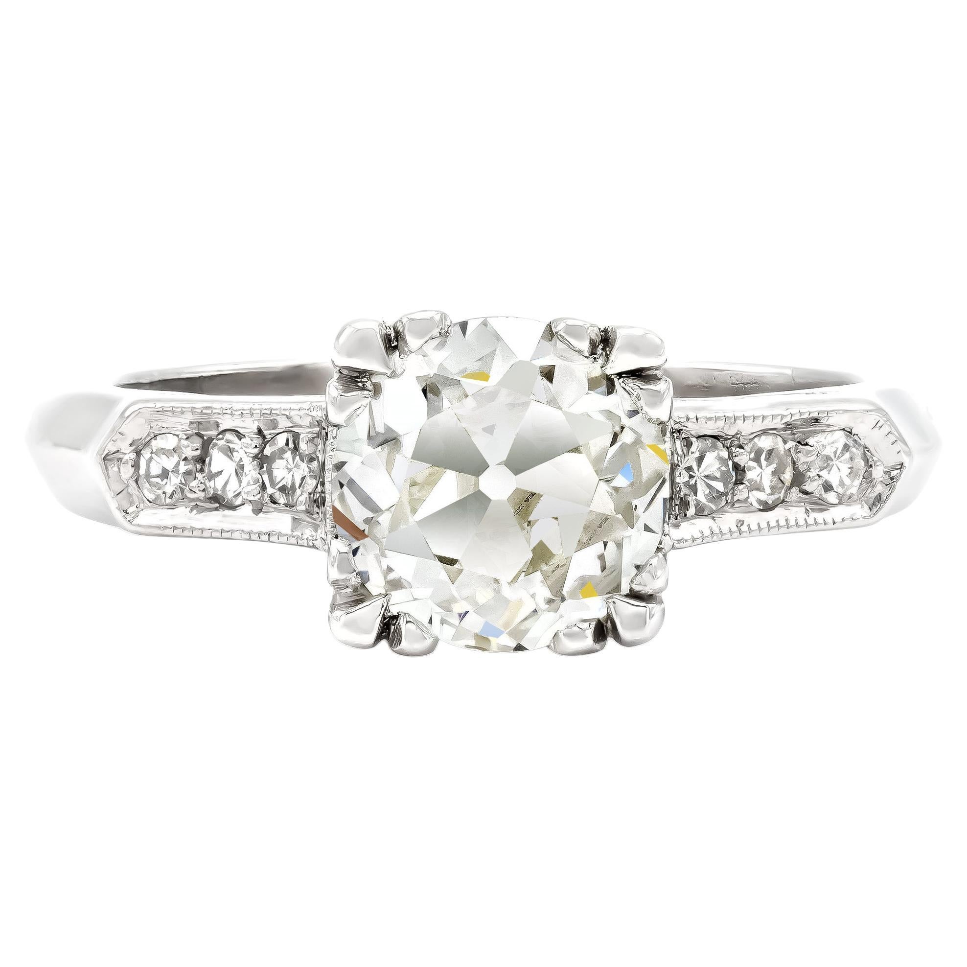 Art Deco GIA Certified 1.30 Ct. Diamond Engagement Ring K VS1 in Platinum For Sale