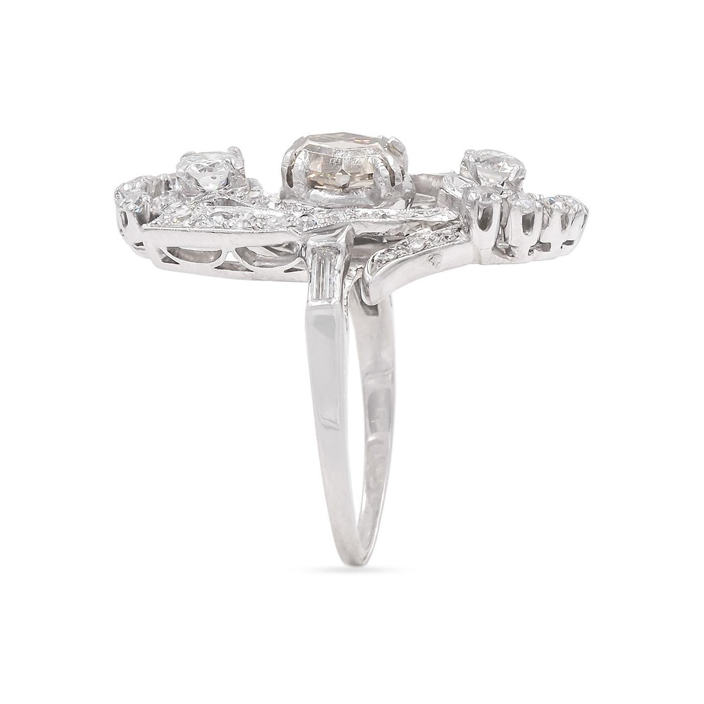 Hexagon Cut Art Deco GIA Certified 1.43 Carat Hexagonal Step Cut Diamond Engagement Ring For Sale